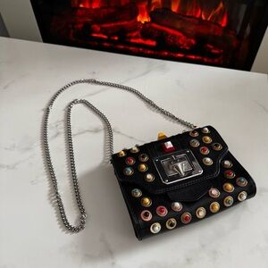 Emm Kuo Black Studded Chain Crossbody Bag with Multicolor Accents